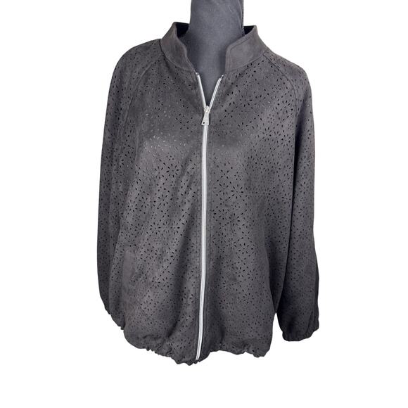 QVC DENNIS BASSO PERFORATED FAUX SUEDE JACKET NWOT BLACK SIZE L - Picture 2 of 7